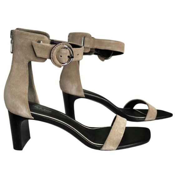 Rag & Bone Ellis Suede Block Heel Sandal Light Sand Beige | Size 38 US 8 - Picture 2 of 11